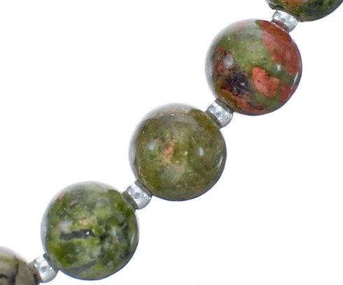 Southwest Unakite Authentic Sterling Silver Bead Necklace KX120893